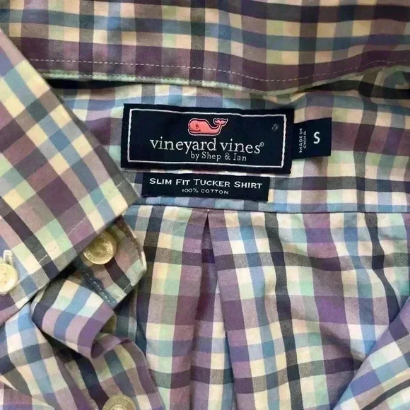 Vineyard Vines Shirt Mens Small Blue/Purple Plaid Slim Fit Whale L/S Button Down - Picture 4 of 4